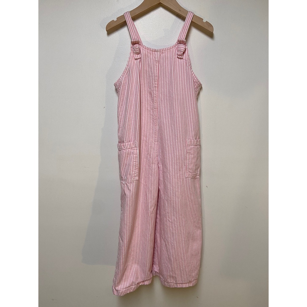 Old Navy Striped Overalls Jumpsuit Girls 5T Pink White Tie Strap Cotton Wide Leg